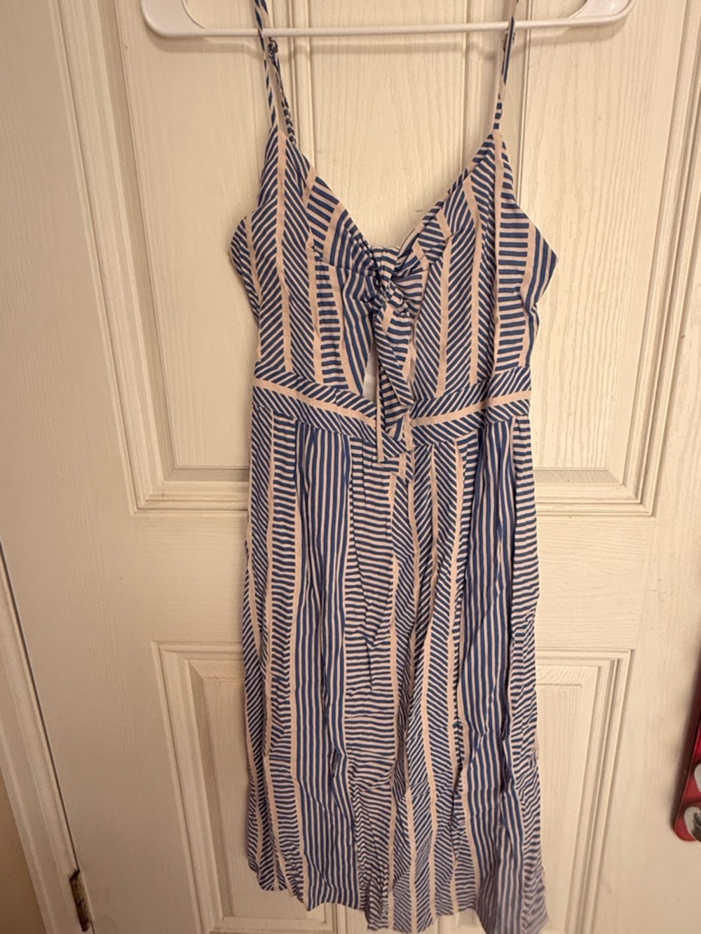 Lush Blue and White Striped Tie-Front Midi Dress